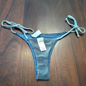 NWT Aerie Shimery Blue And Gray Women's Cheekiest Bikini Bottom UPF 50